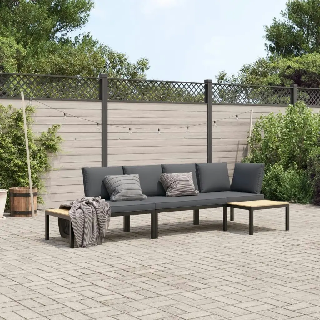 3 Piece Garden Sofa Set with Cushions Black Aluminium 3283707