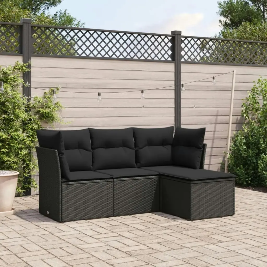 4 Piece Garden Sofa Set with Cushions Black Poly Rattan 3217535