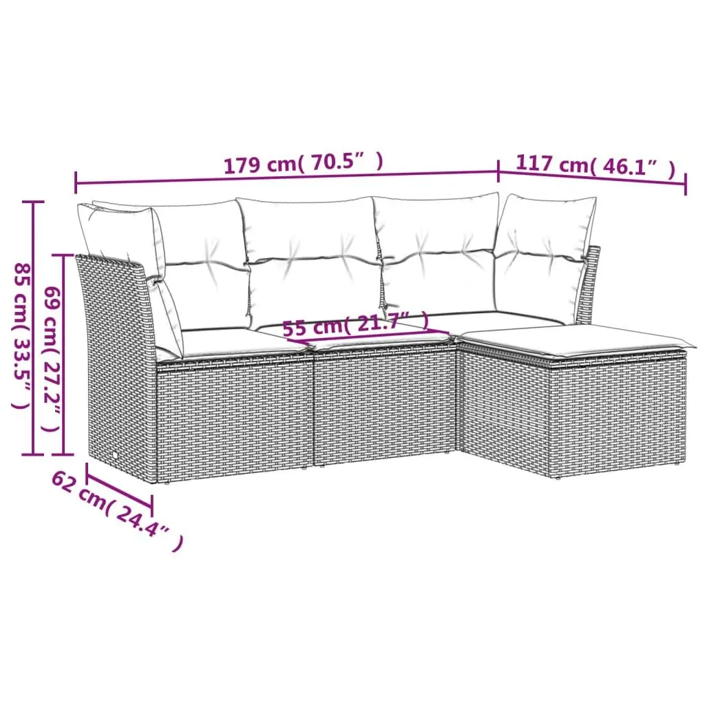 4 Piece Garden Sofa Set with Cushions Black Poly Rattan 3217535