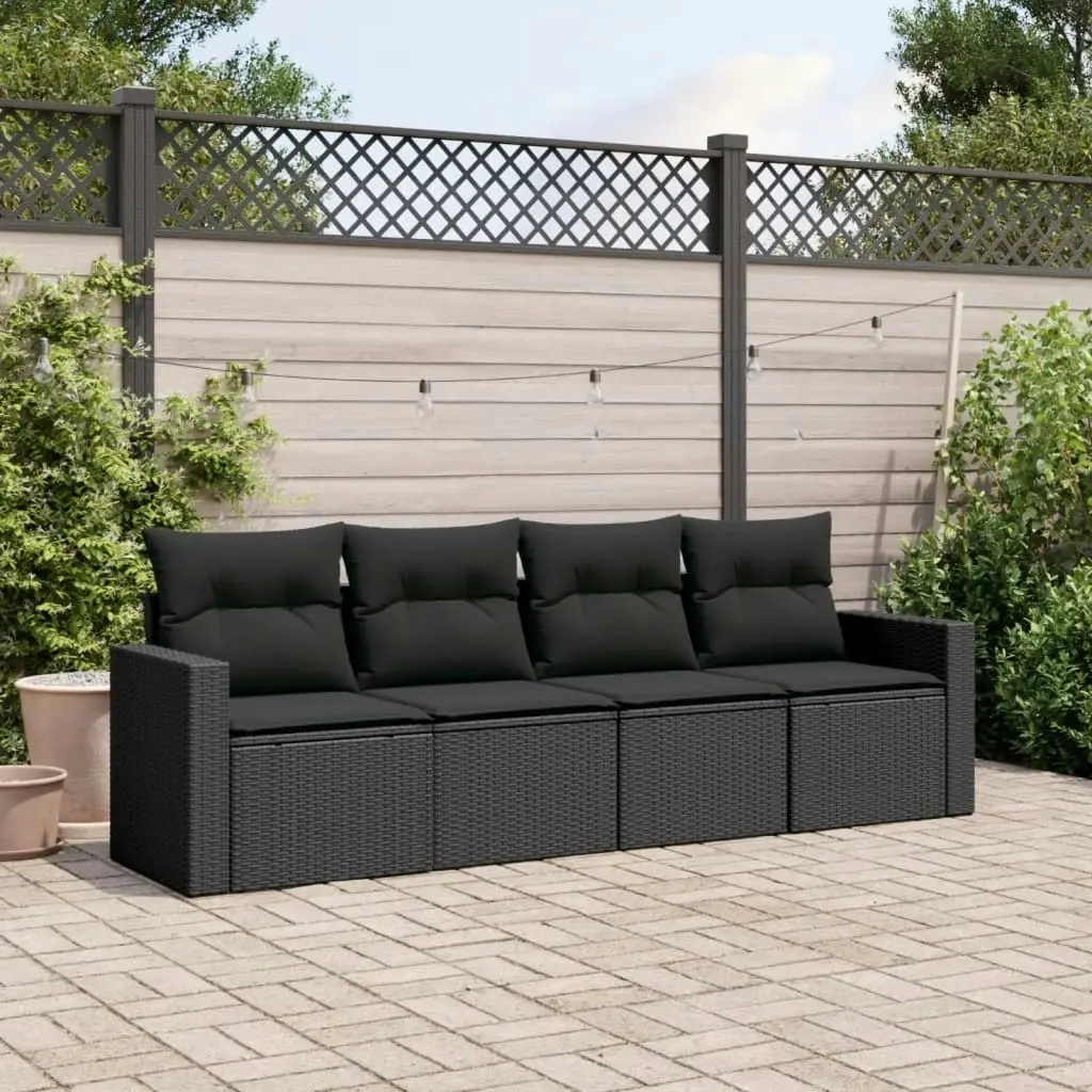 4 Piece Garden Sofa Set with Cushions Black Poly Rattan 3218665