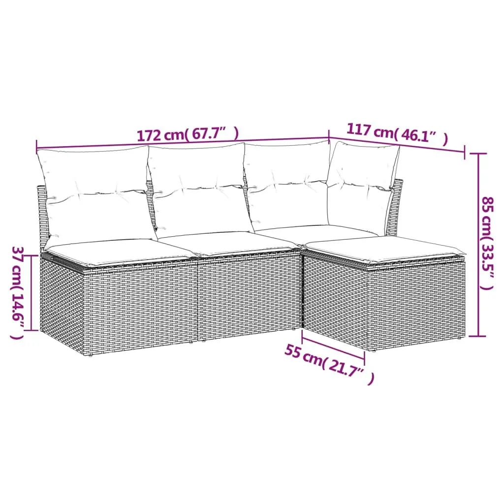 4 Piece Garden Sofa Set with Cushions Black Poly Rattan 3217495