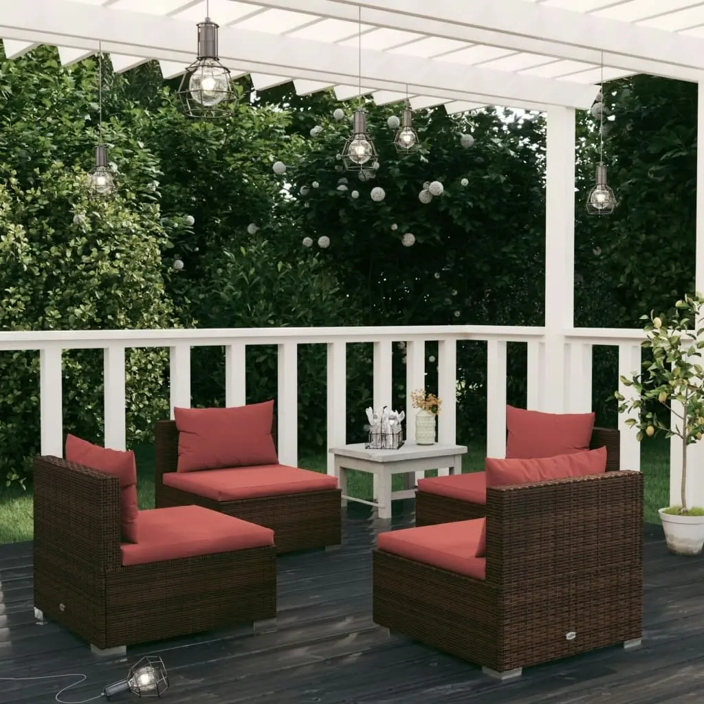 4 Piece Garden Lounge Set with Cushions Poly Rattan Brown 3101531