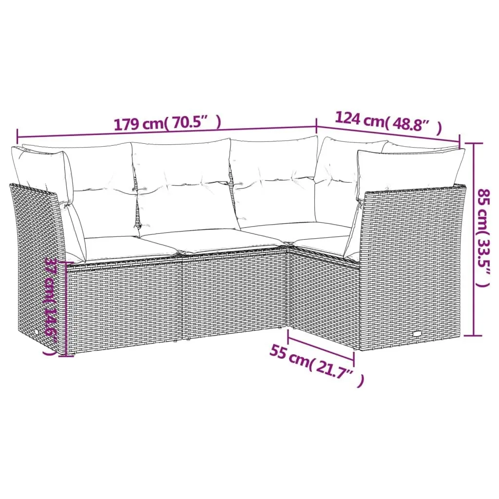 4 Piece Garden Sofa Set with Cushions Black Poly Rattan 3217575