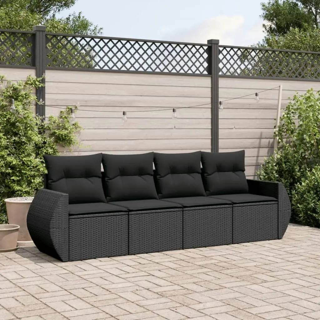 4 Piece Garden Sofa Set with Cushions Black Poly Rattan 3221074