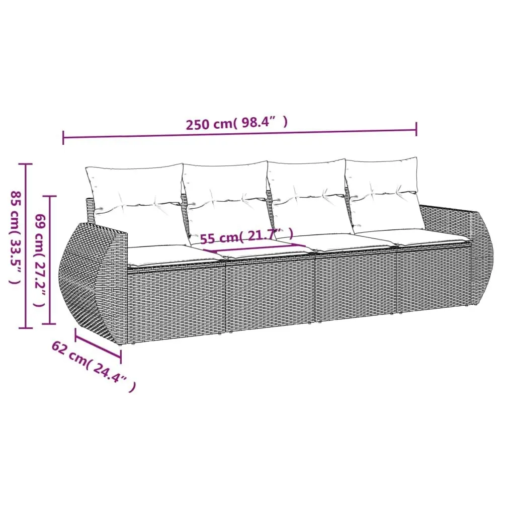 4 Piece Garden Sofa Set with Cushions Black Poly Rattan 3221074