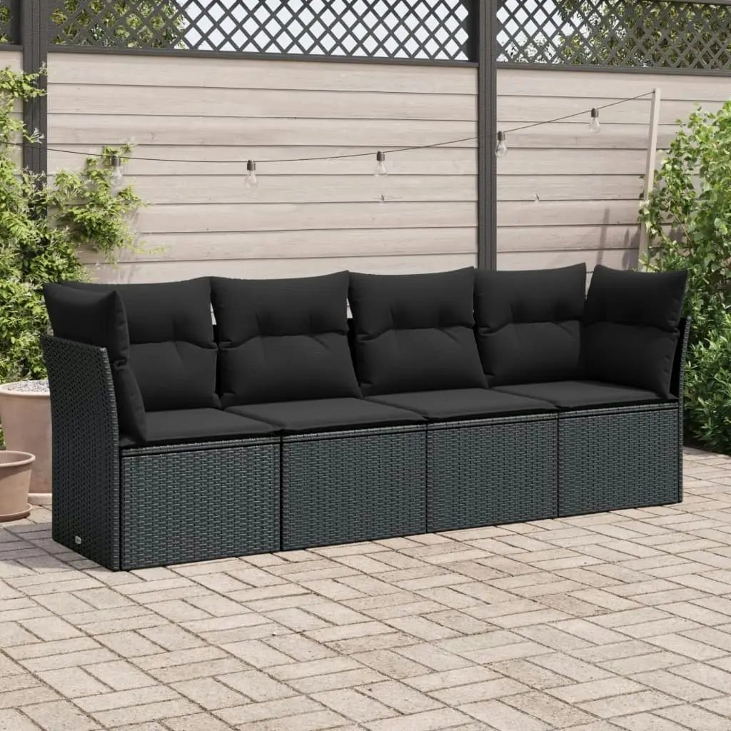 4 Piece Garden Sofa Set with Cushions Black Poly Rattan 3217225