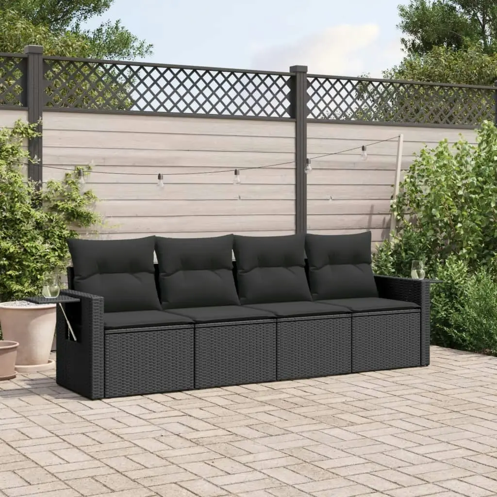 4 Piece Garden Sofa Set with Cushions Black Poly Rattan 3252212