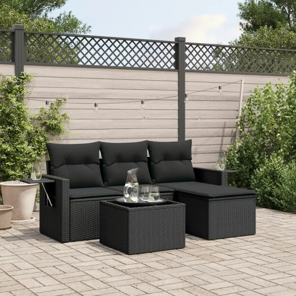 4 Piece Garden Sofa Set with Cushions Black Poly Rattan 3252402