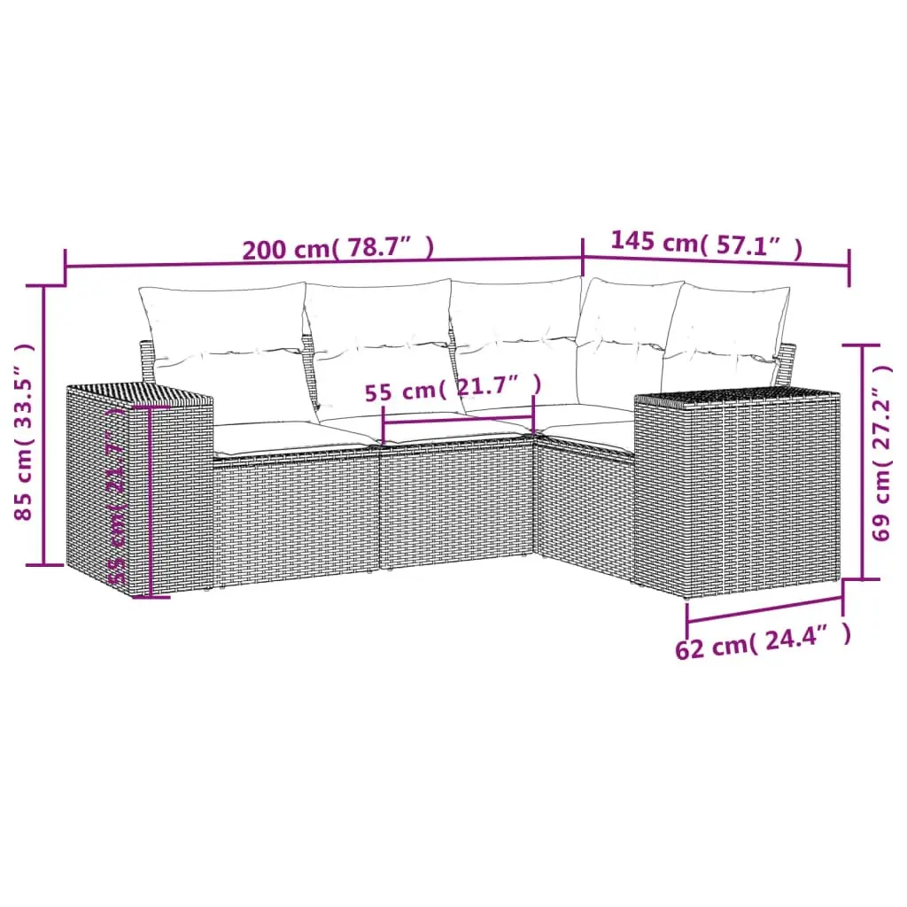 4 Piece Garden Sofa Set with Cushions Black Poly Rattan 3254842