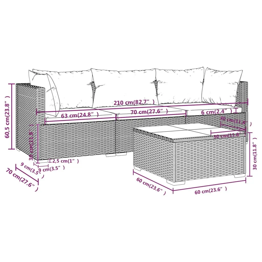 4 Piece Garden Lounge Set with Cushions Poly Rattan Grey 3101422