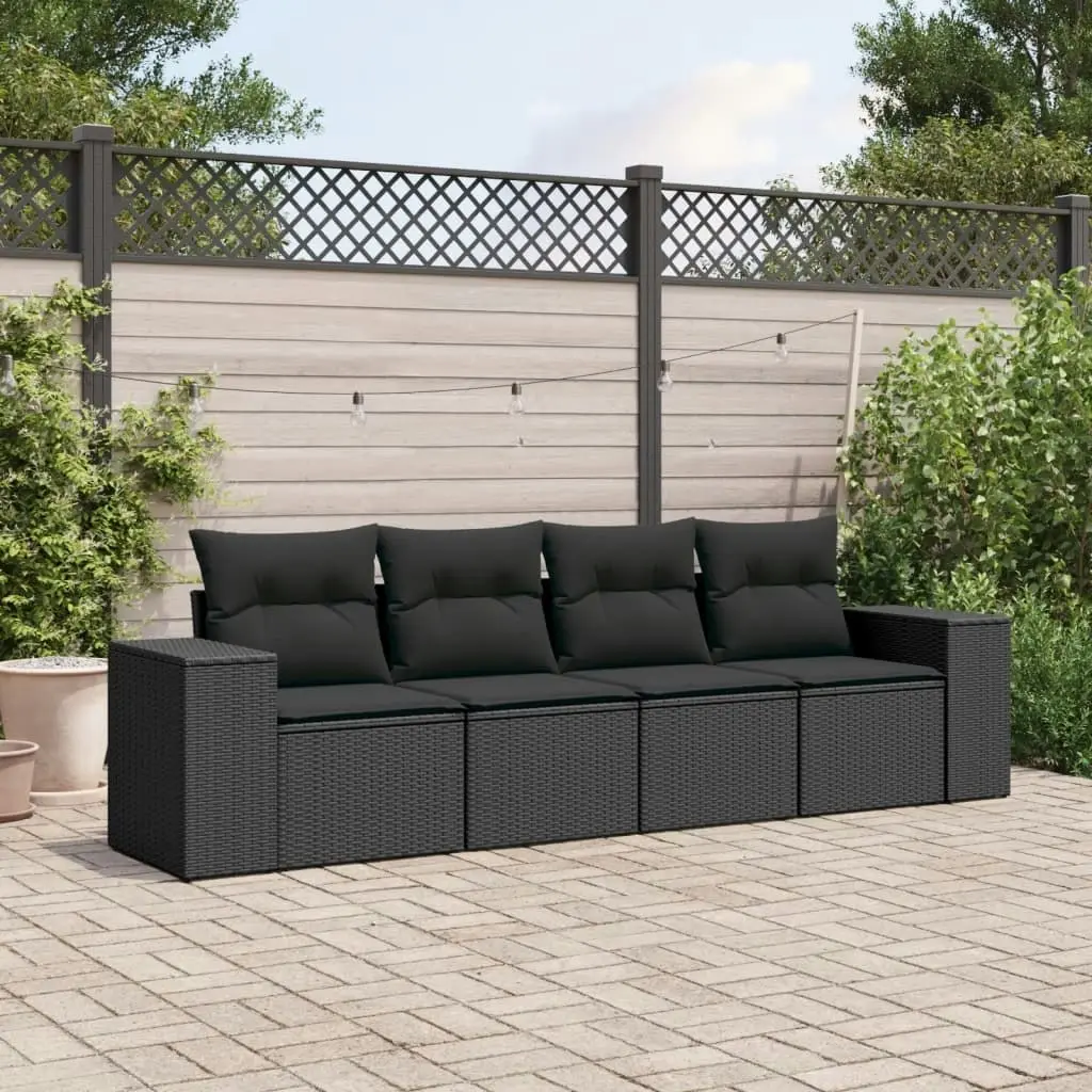 4 Piece Garden Sofa Set with Cushions Black Poly Rattan 3254612