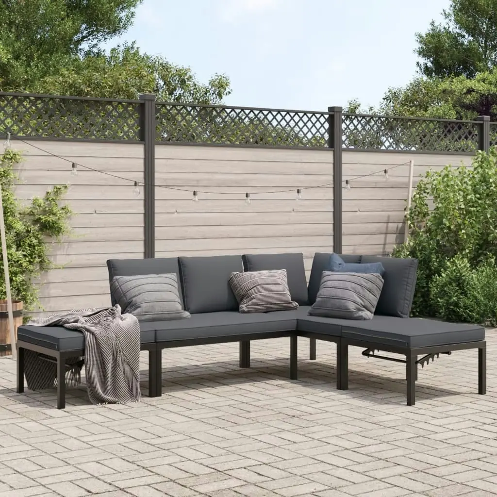 4 Piece Garden Sofa Set with Cushions Black Aluminium 3283692