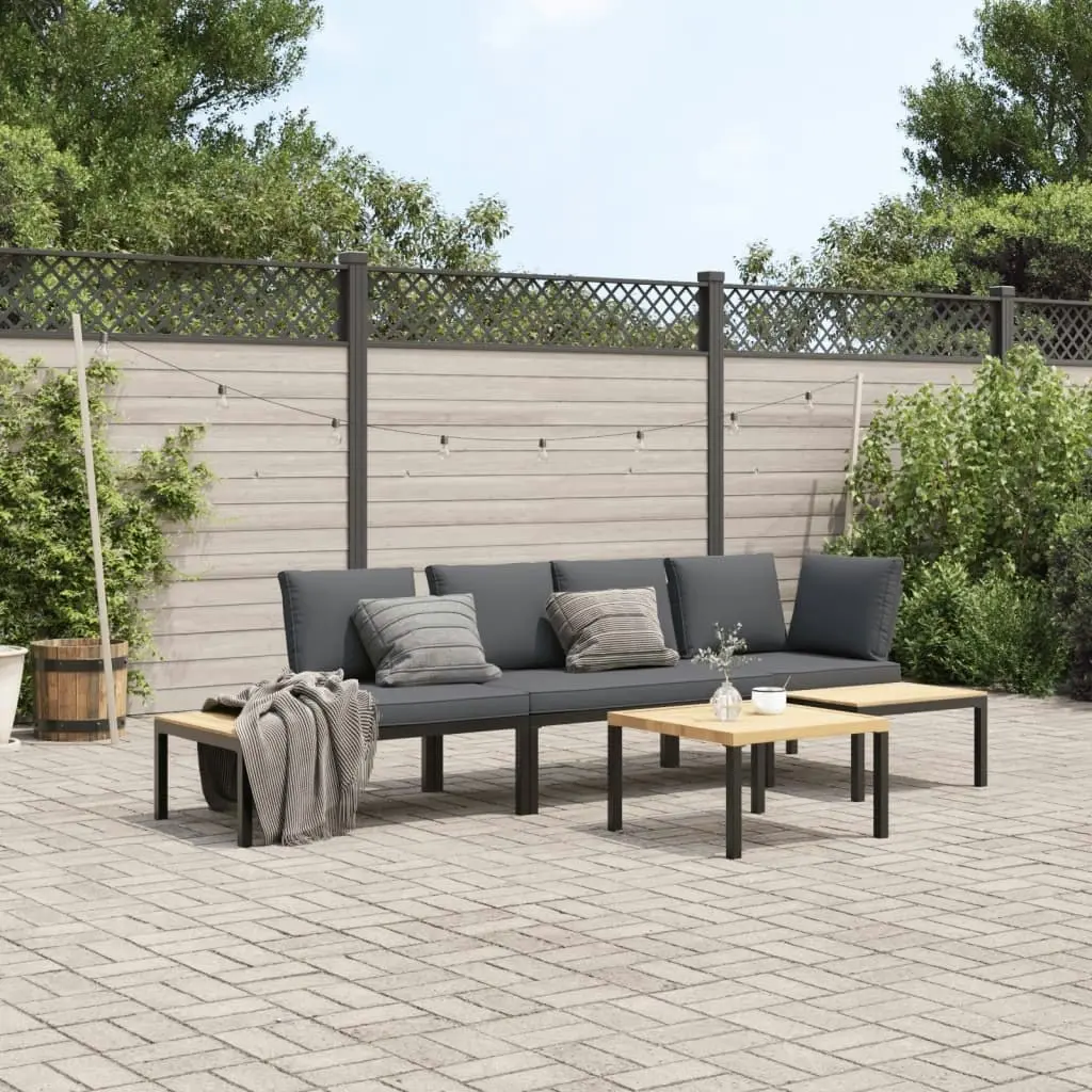 4 Piece Garden Sofa Set with Cushions Black Aluminium 3283706