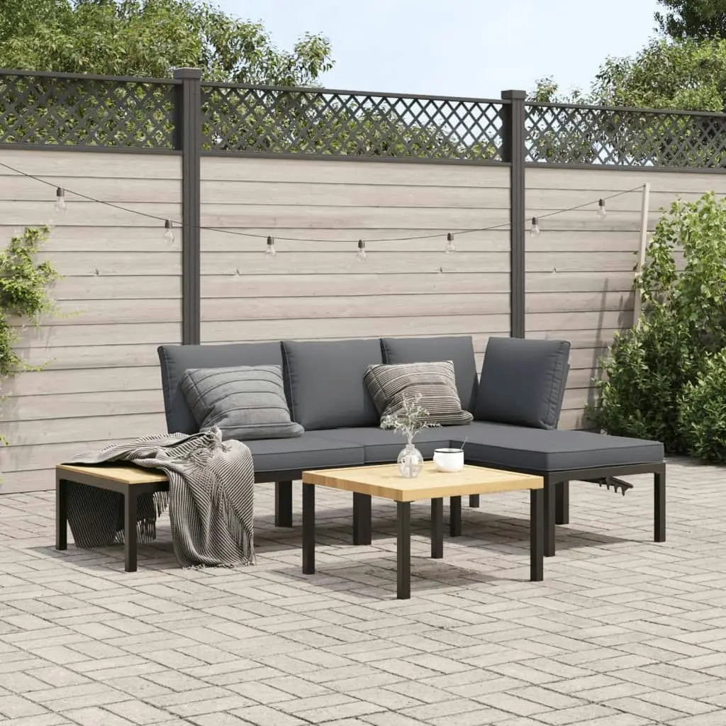 4 Piece Garden Sofa Set with Cushions Black Aluminium 3283679