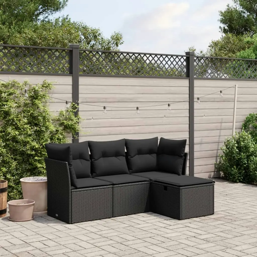 4 Piece Garden Sofa Set with Cushions Black Poly Rattan 3263111