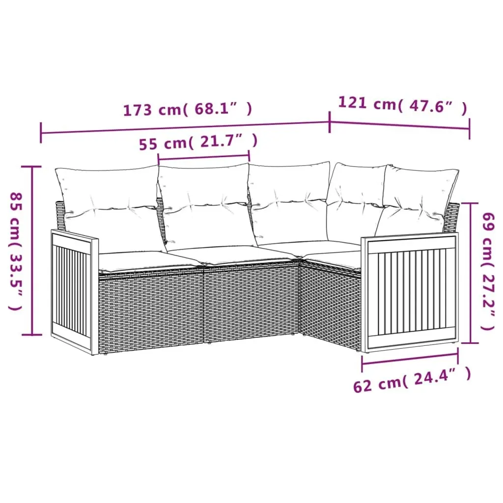 4 Piece Garden Sofa Set with Cushions Black Poly Rattan 3227609