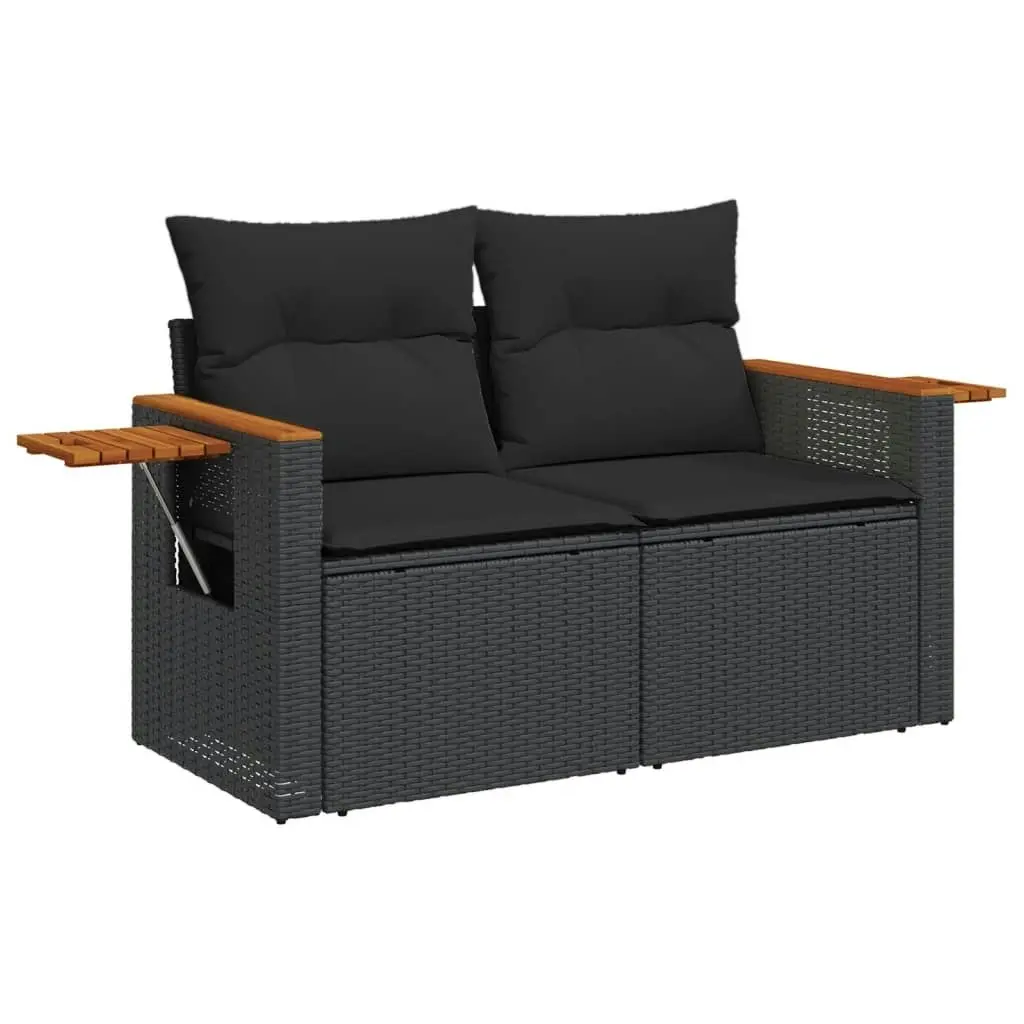 4 Piece Garden Sofa Set with Cushions Black Poly Rattan 3226769