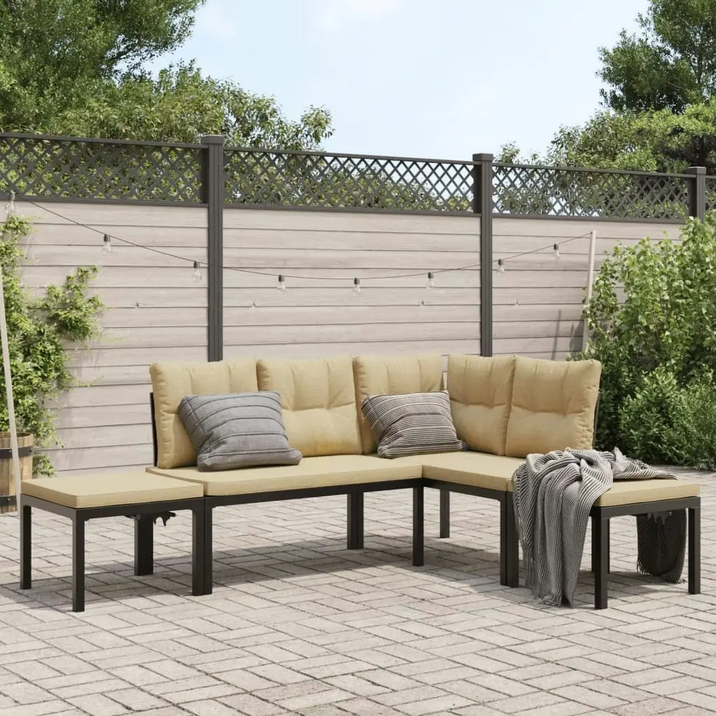 4 Piece Garden Sofa Set with Cushions Black Powder-coated Steel 3283661