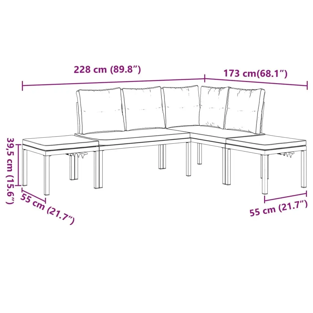 4 Piece Garden Sofa Set with Cushions Black Powder-coated Steel 3283661