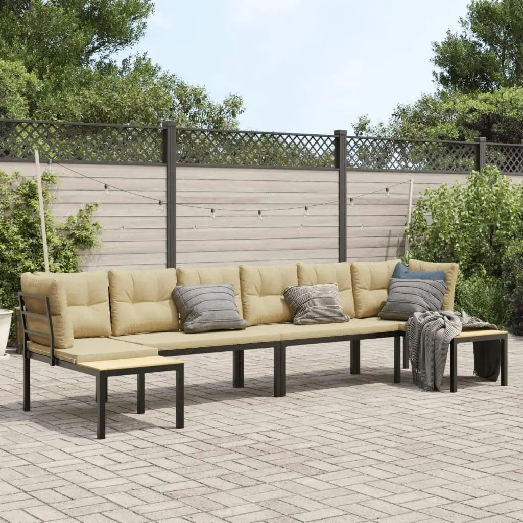 4 Piece Garden Sofa Set with Cushions Black Powder-coated Steel 3283669