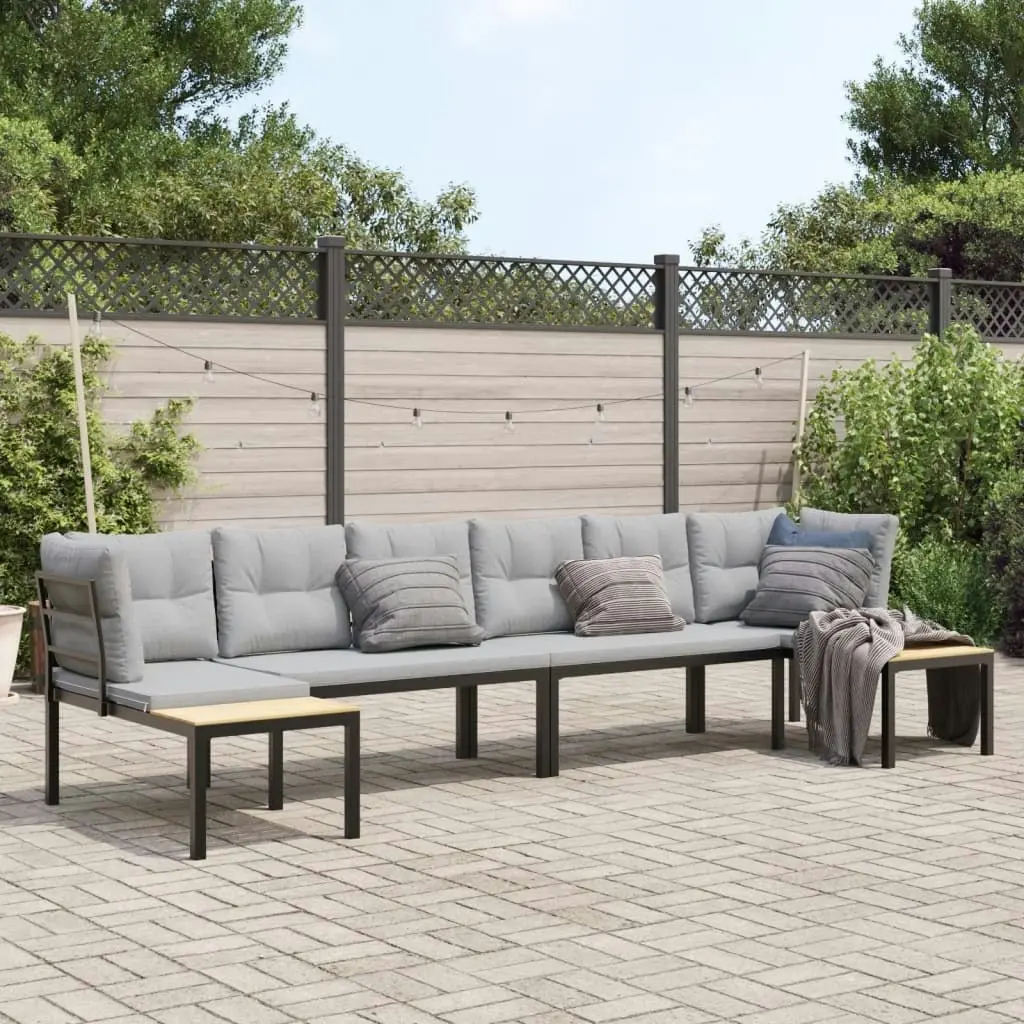 4 Piece Garden Sofa Set with Cushions Black Powder-coated Steel 3283670