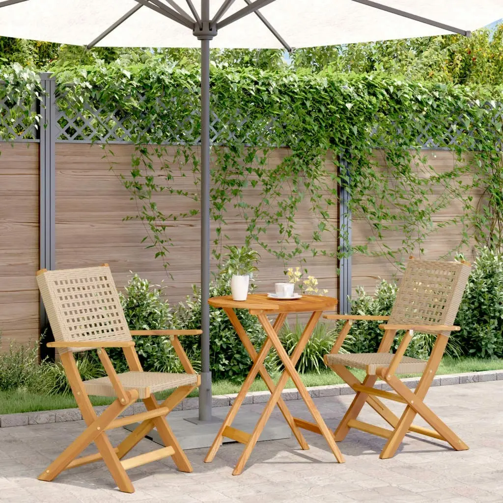 3 Piece Bistro Set Beige Poly Rattan and Solid Wood 3281792