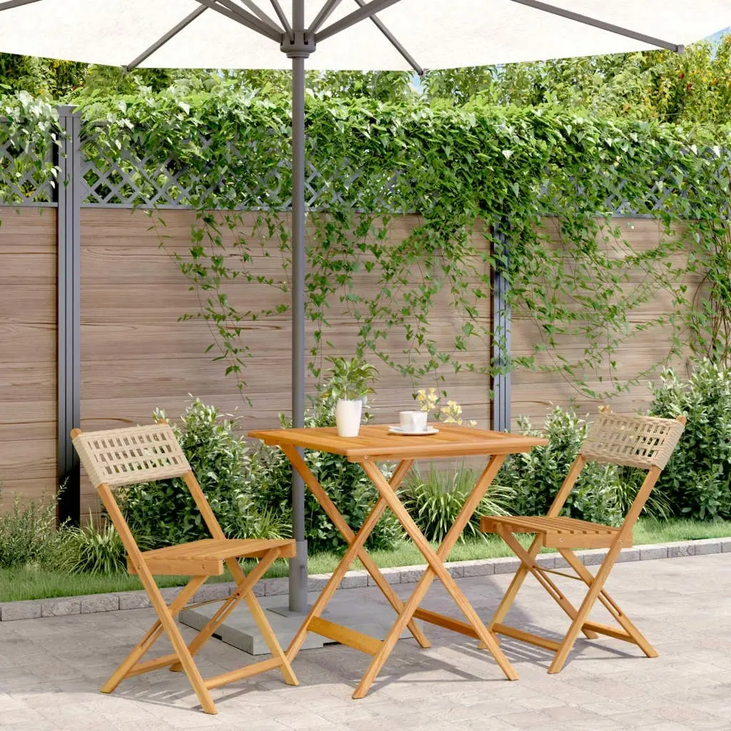 3 Piece Bistro Set Beige Poly Rattan and Solid Wood 3281864