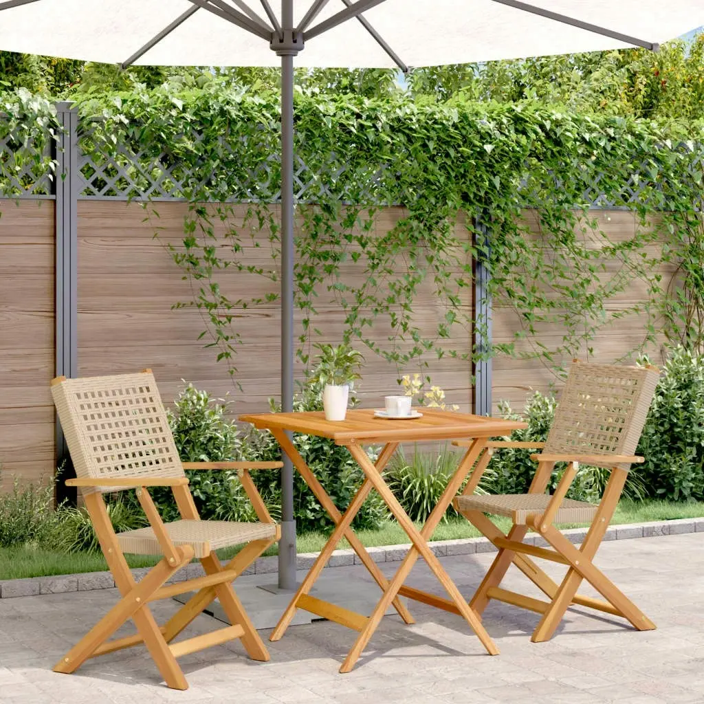 3 Piece Bistro Set Beige Poly Rattan and Solid Wood 3281876