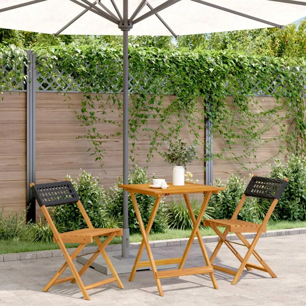 3 Piece Bistro Set Black Poly Rattan and Solid Wood 3281754