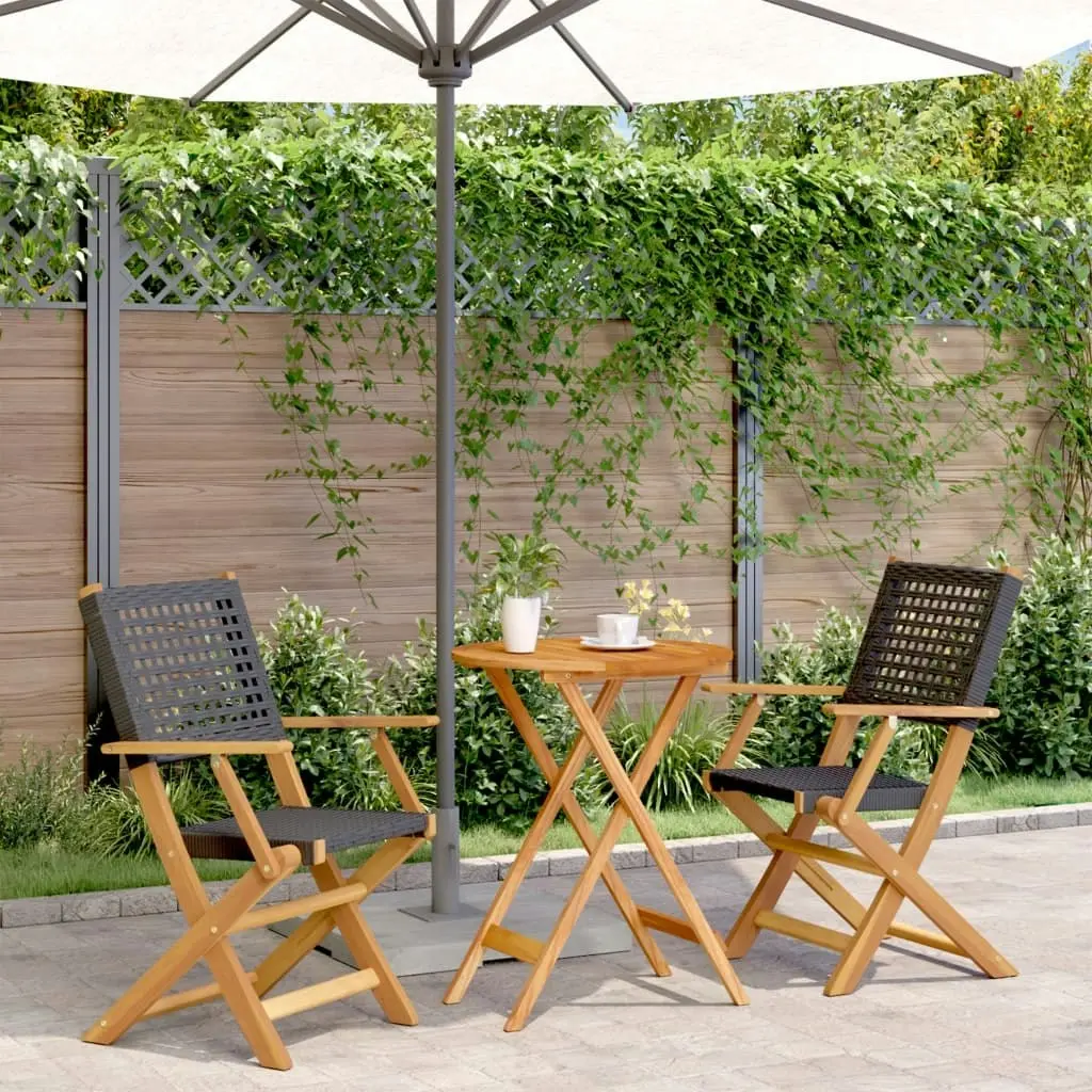 3 Piece Bistro Set Black Poly Rattan and Solid Wood 3281790