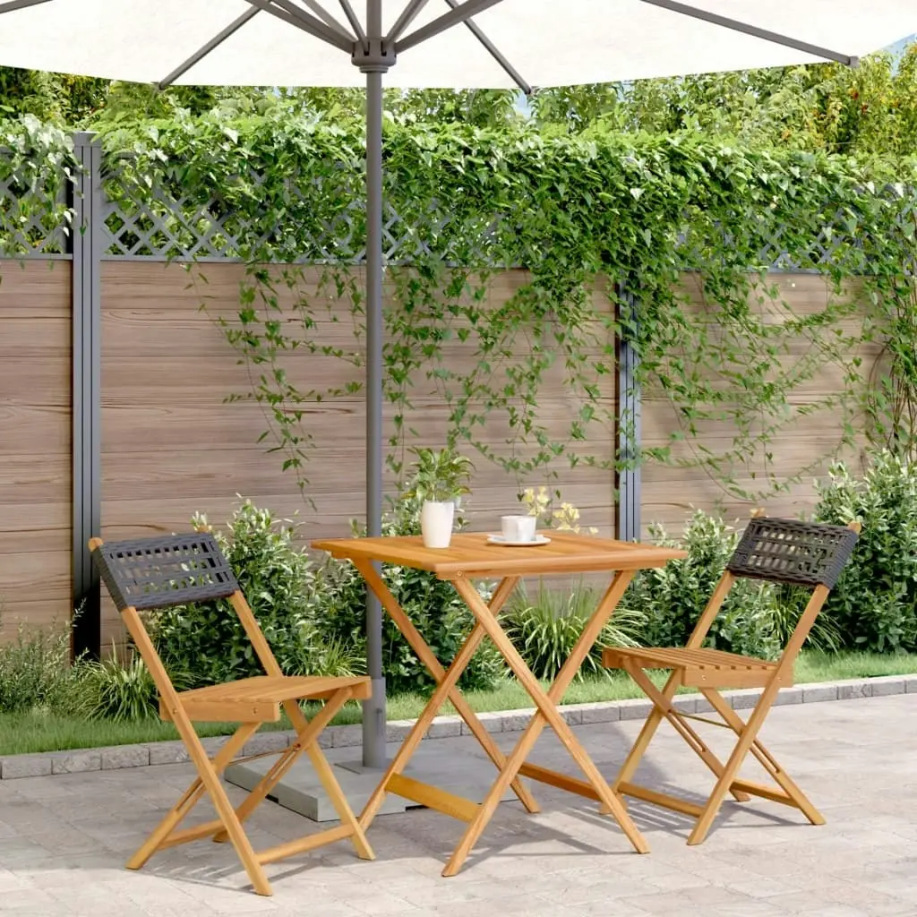 3 Piece Bistro Set Black Poly Rattan and Solid Wood 3281862