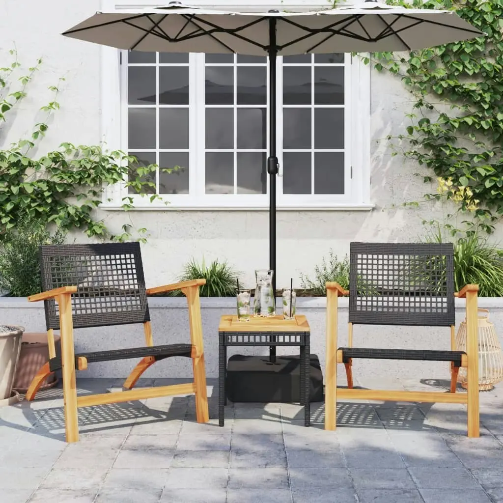 3 Piece Bistro Set Black Poly Rattan and Solid Wood Acacia 365866