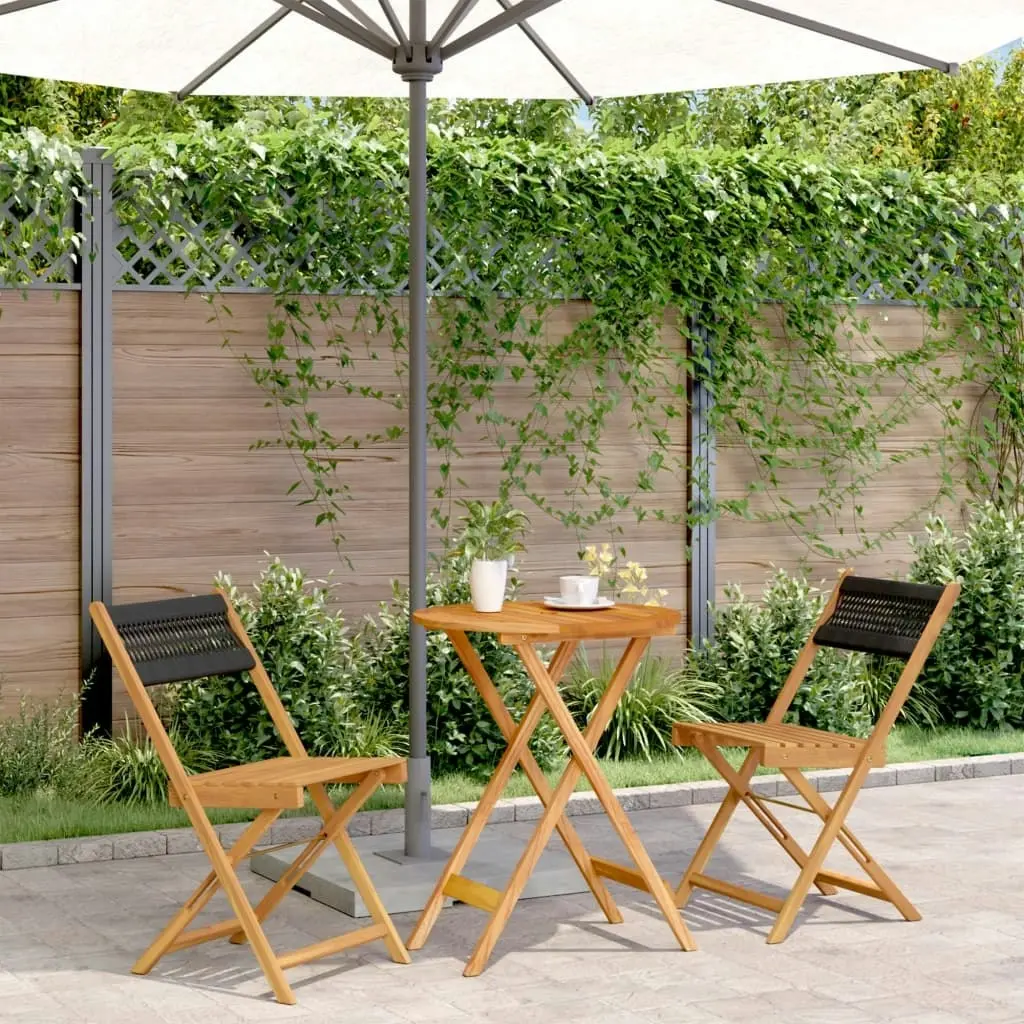 3 Piece Bistro Set Black Polypropylene and Solid Wood 3281745