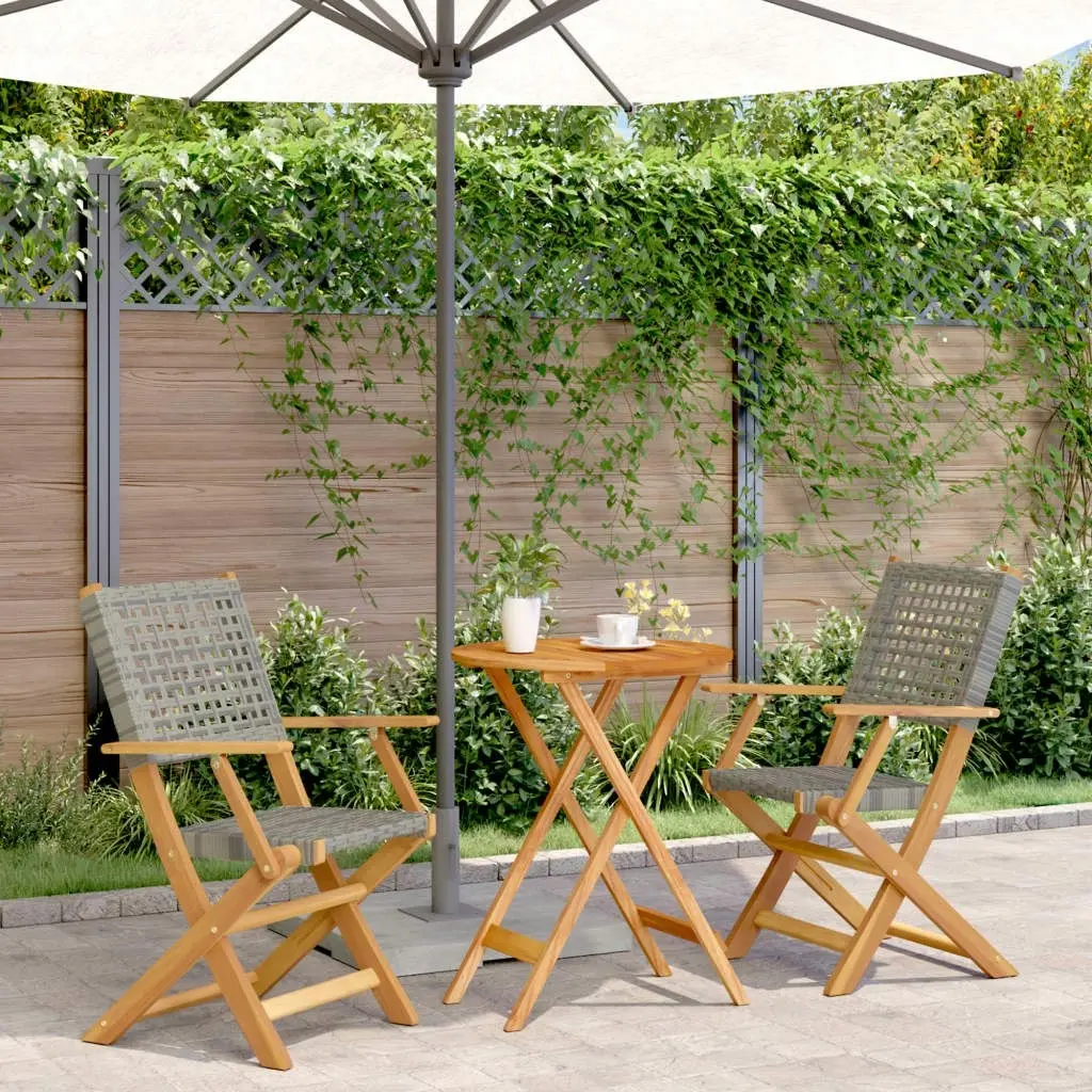 3 Piece Bistro Set Grey Poly Rattan and Solid Wood 3281791