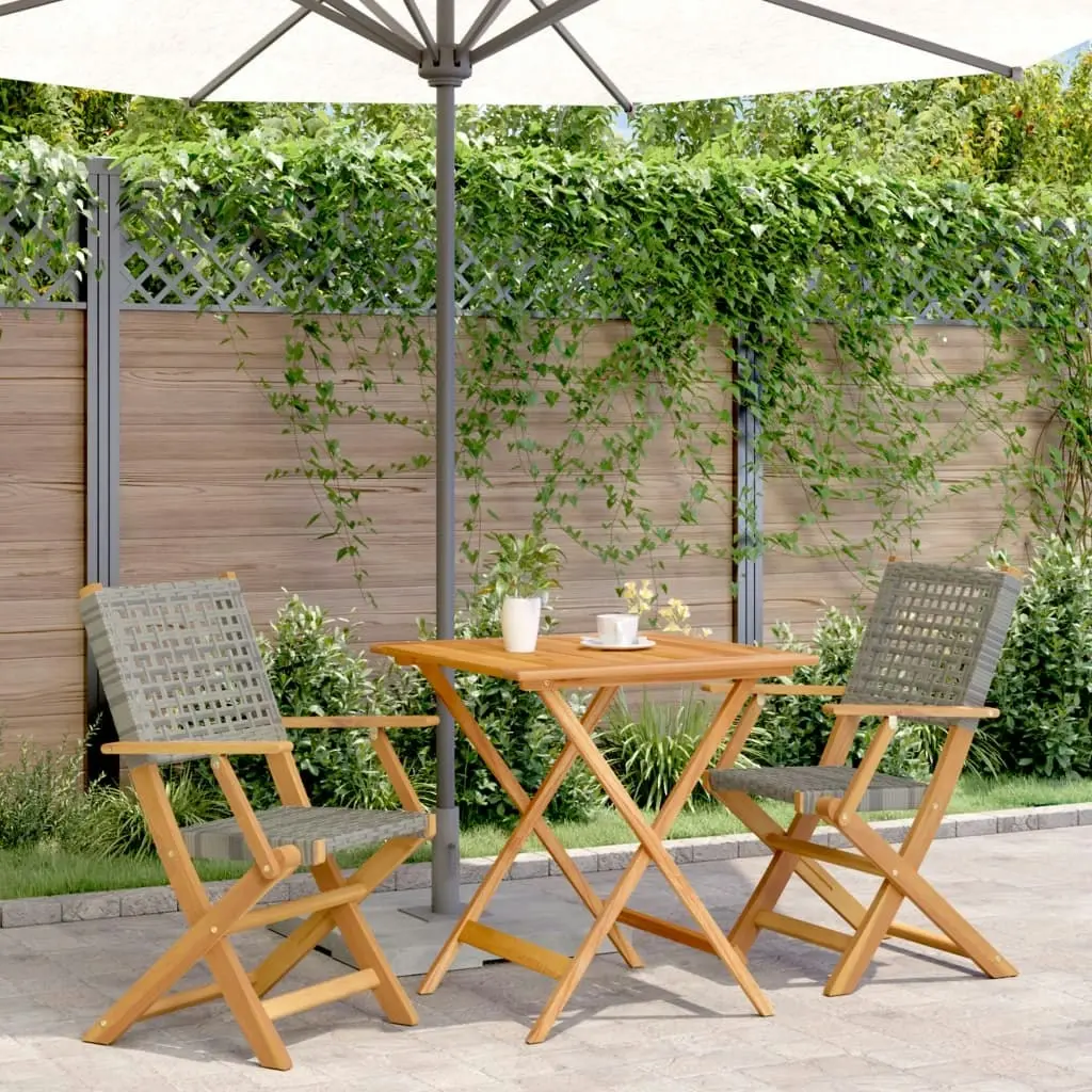 3 Piece Bistro Set Grey Poly Rattan and Solid Wood 3281875