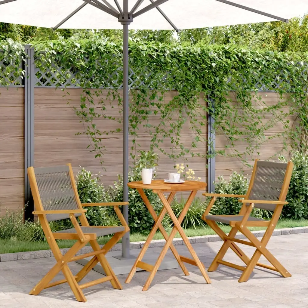 3 Piece Bistro Set Grey Polypropylene and Solid Wood 3281794