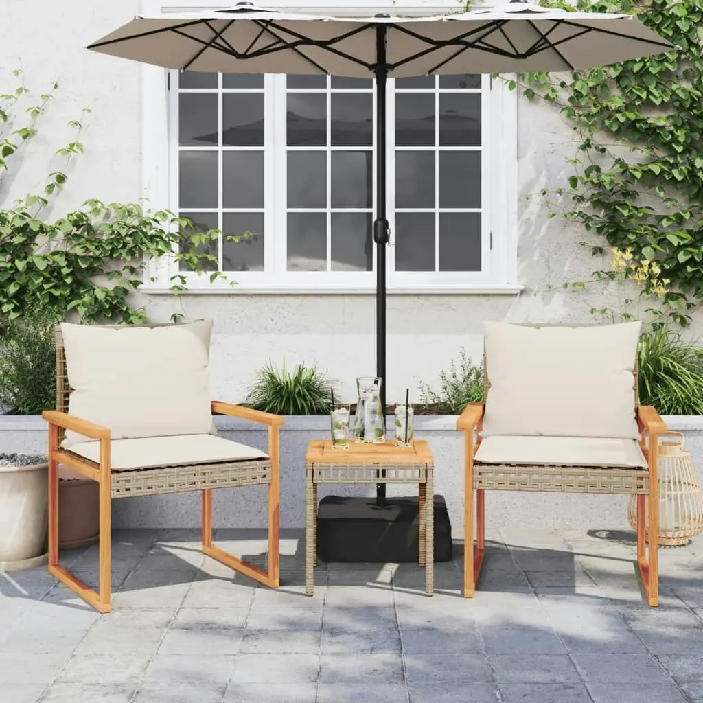 3 Piece Bistro Set with Cushions Mix Beige Poly Rattan Acacia Wood 365861