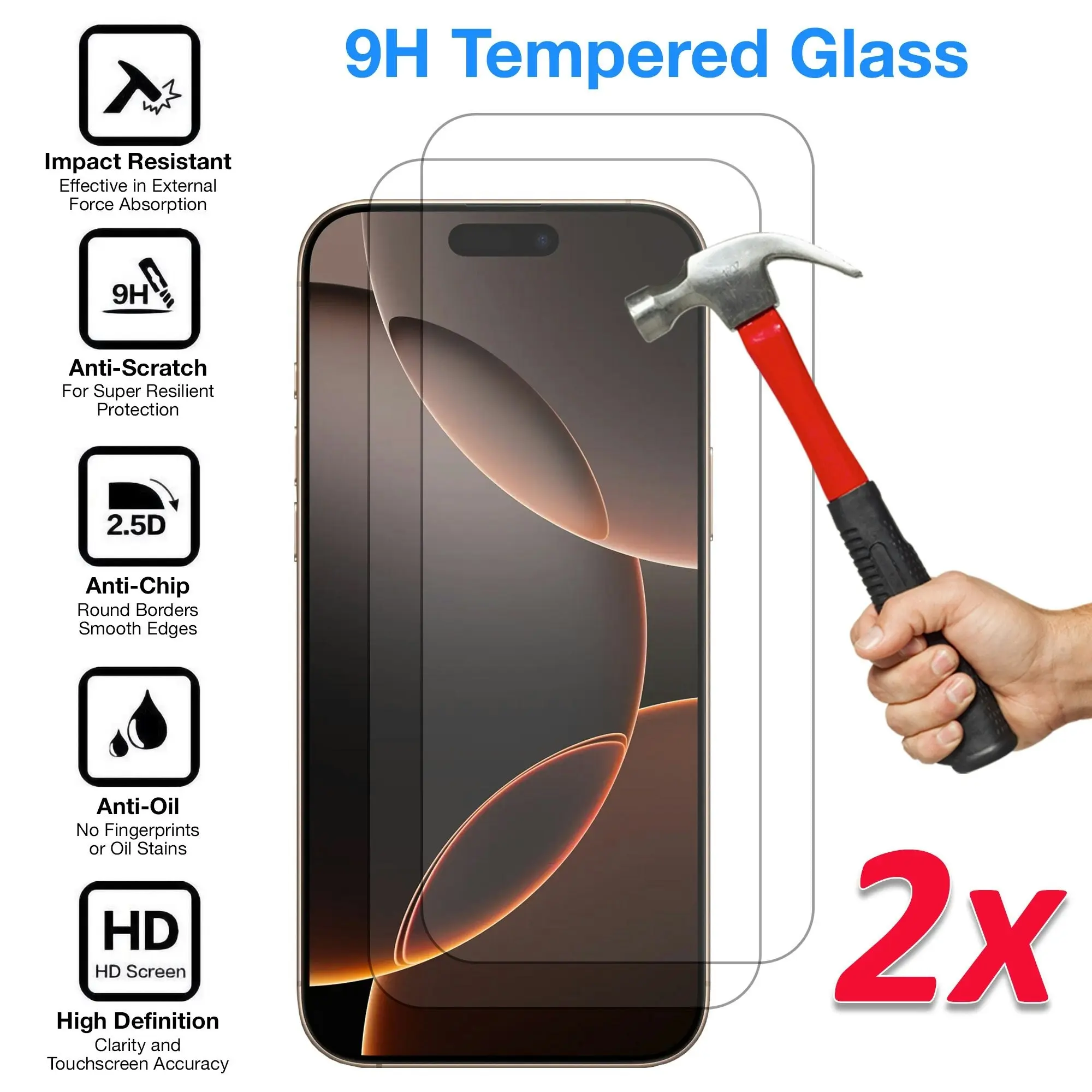 [2 Pack] MEZON Tempered Glass for iPhone 16 Pro Max (6.9") Crystal Clear Premium 9H HD Case Friendly Screen Protectors