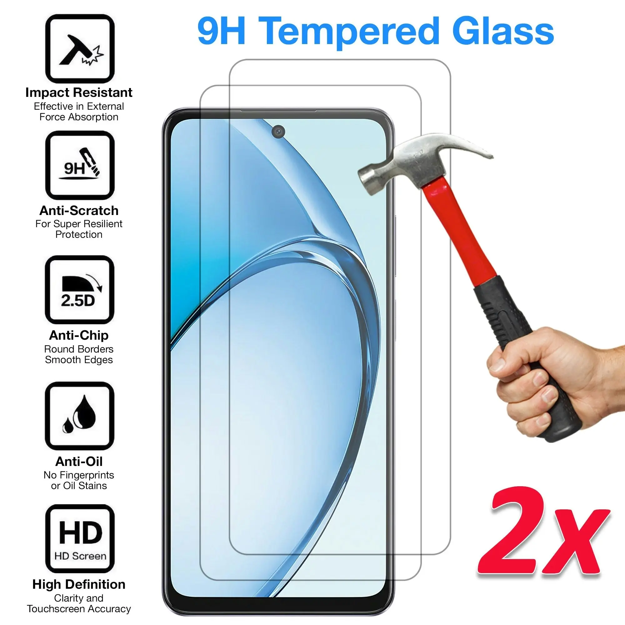 [2 Pack] MEZON Tempered Glass for OPPO A60 Crystal Clear Premium 9H HD Case Friendly Screen Protector (OPPO A60, 9H)