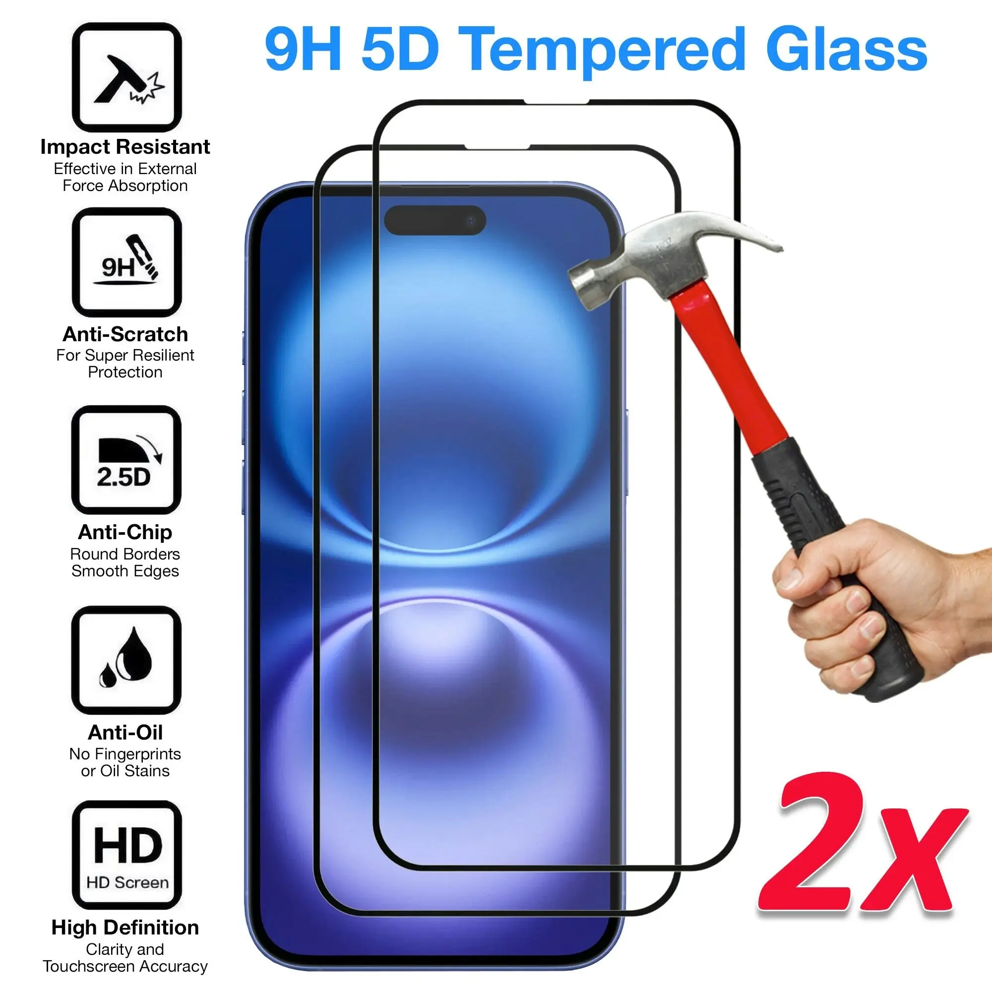 [2 Pack] MEZON Full Coverage Tempered Glass for iPhone 16 (6.1") Crystal Clear Premium 9H HD Screen Protectors