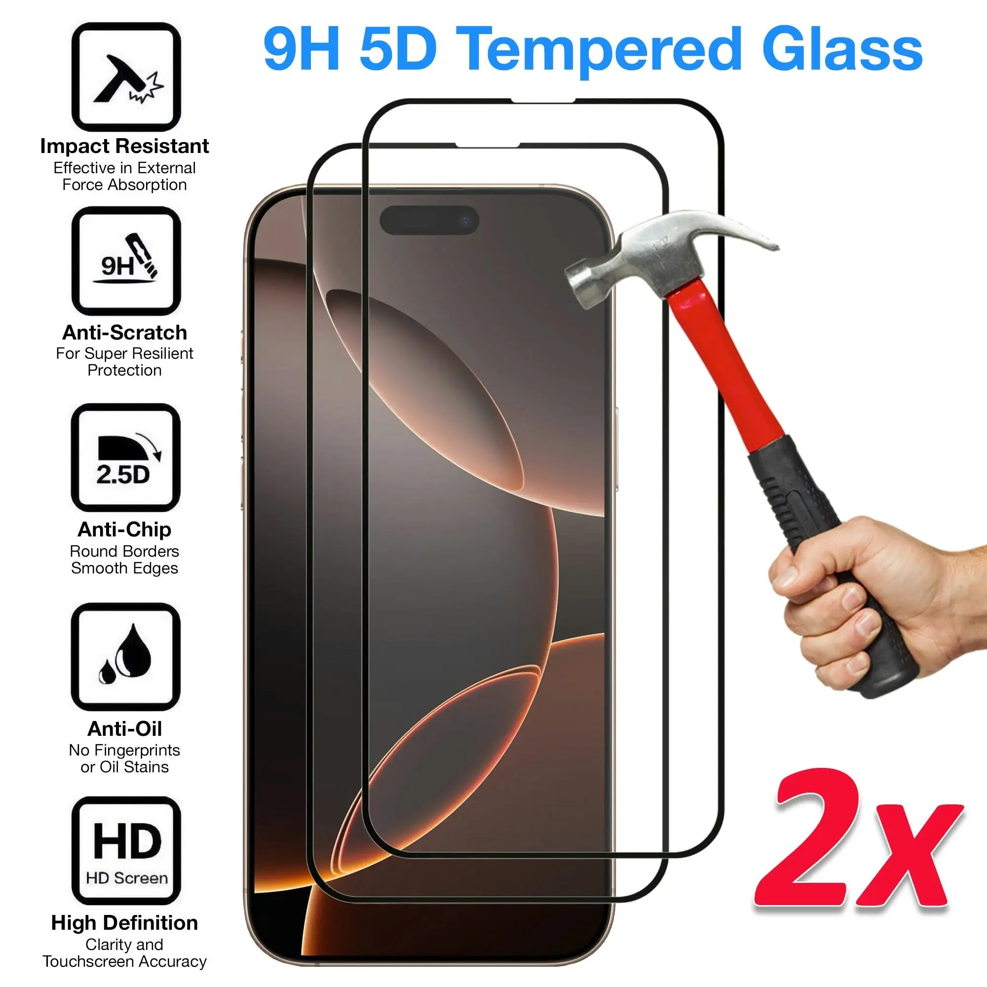 [2 Pack] MEZON Full Coverage Tempered Glass for iPhone 16 Pro (6.3") Crystal Clear Premium 9H HD Screen Protectors