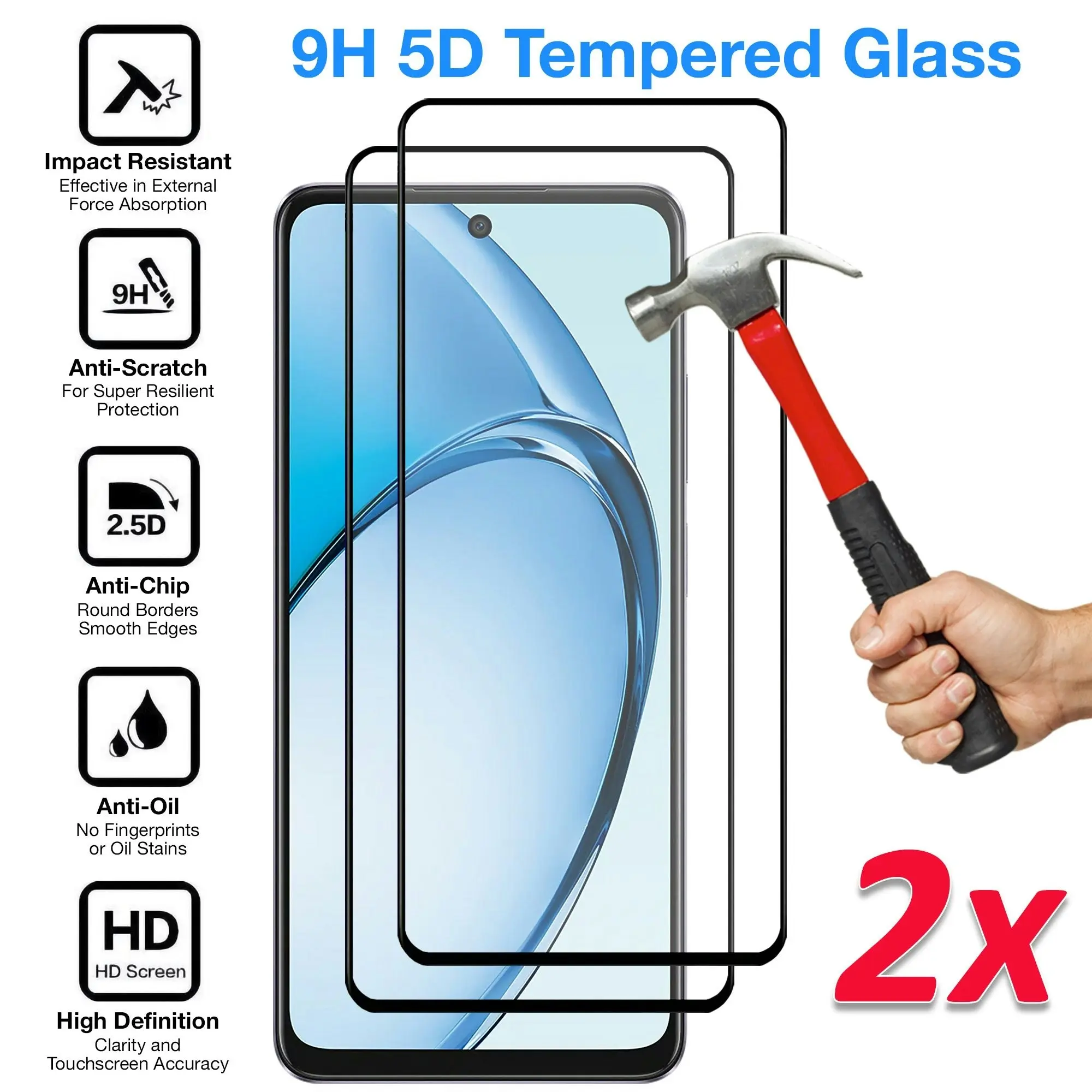 [2 Pack] MEZON Full Coverage Tempered Glass for OPPO A60 Crystal Clear Premium 9H HD Screen Protector (OPPO A60, 9H Full)