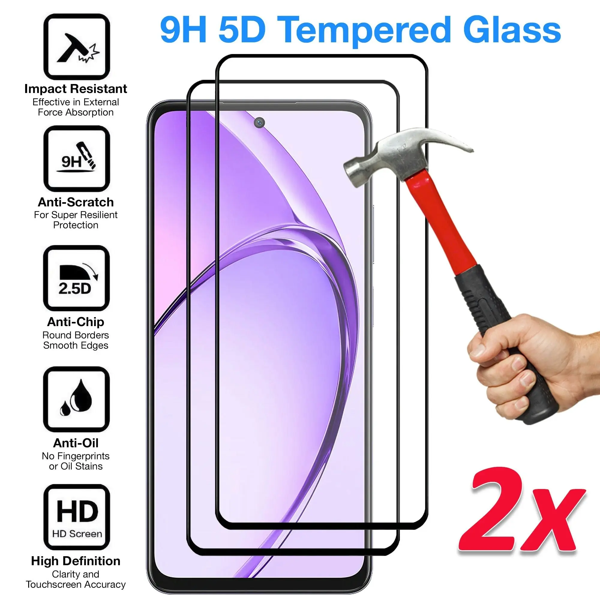 [2 Pack] MEZON Full Coverage Tempered Glass for OPPO A80 5G Crystal Clear Premium 9H HD Screen Protector (OPPO A80 5G, 9H Full)