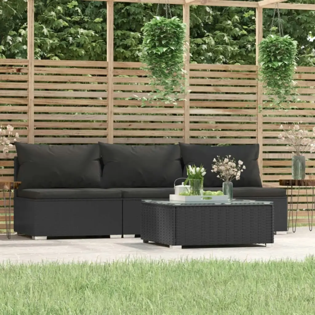 4 Piece Garden Lounge Set with Cushions Black Poly Rattan 317529