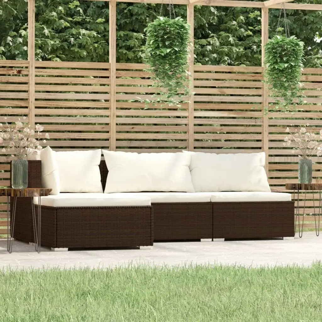 4 Piece Garden Lounge Set with Cushions Brown Poly Rattan 317501