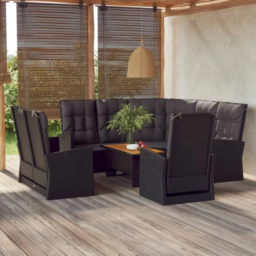 4 Piece Garden Lounge Set with Cushions Black Poly Rattan 362179