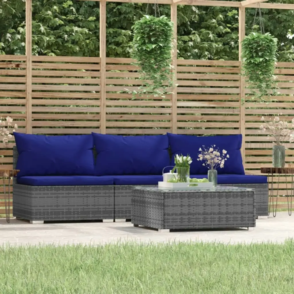 4 Piece Garden Lounge Set with Cushions Grey Poly Rattan 317573