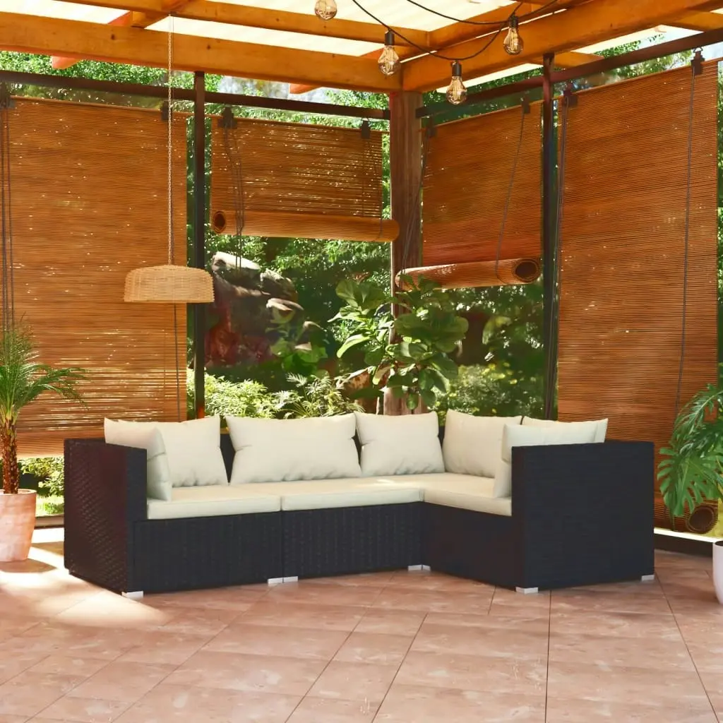 4 Piece Garden Lounge Set with Cushions Poly Rattan Black 3101671