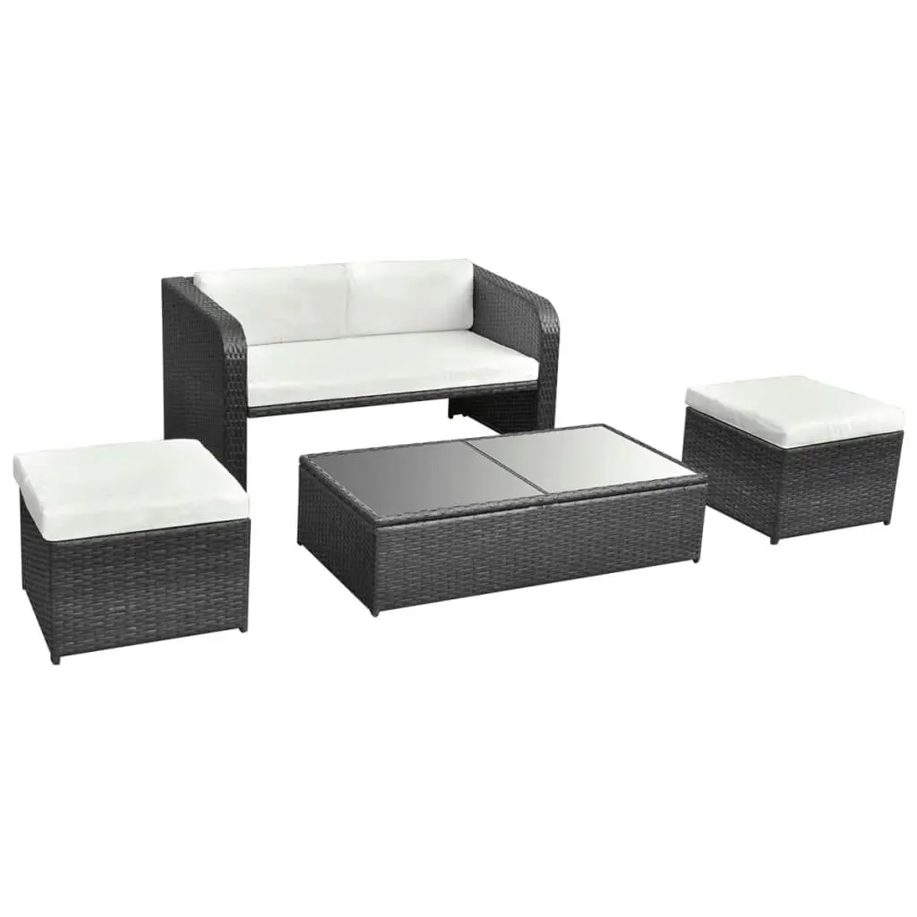 4 Piece Garden Lounge Set with Cushions Poly Rattan Black 42481