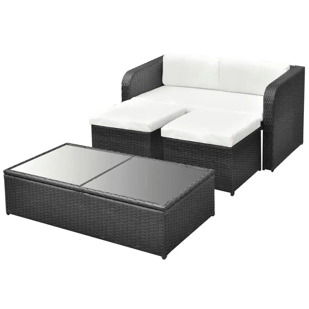 4 Piece Garden Lounge Set with Cushions Poly Rattan Black 42481